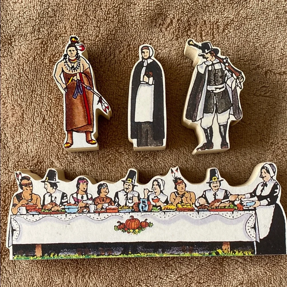 J Hartzell Thanksgiving Wooden Figures Vintage - Signed - Picture 3 of 6